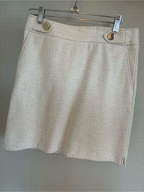 Ann Taylor Cream Textured A-Line Skirt with Gold Buttons